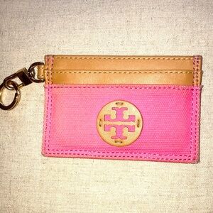 Tory Burch Pink  canvas and leather Key Card Holder